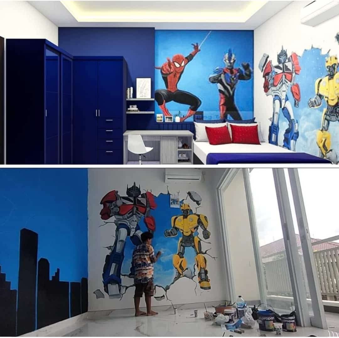 Transformasi Kamar Anak, Mural Super Hero & Sentuhan Seni Etnik di Kutisari, Surabaya! 🎨✨